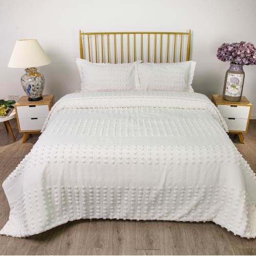 COLCHA RICHMOND JACQ POMPON 220x240 BLANCO  BLANCO