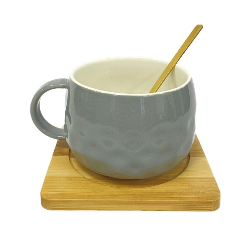 - HOME BAZAR CERAMICA TAZA/ CUCHARA/PLATO K473 - GRIS