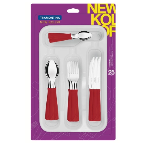 - Cubiertos 25Pz. New Kolor Rojo Tramontina 23198/775