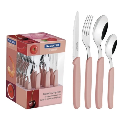 - Cubiertos 24Pz. Carmel Rosado Tramontina 23499/031