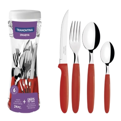 - Cubiertos (En Frasco) 24Pz. Ipanema Rojo Tramontina 23399/791