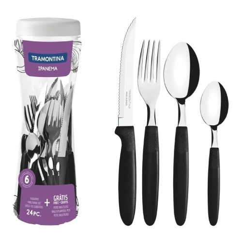 - Cubiertos (En Frasco) 24Pz. Ipanema Negro Tramontina 23399/091