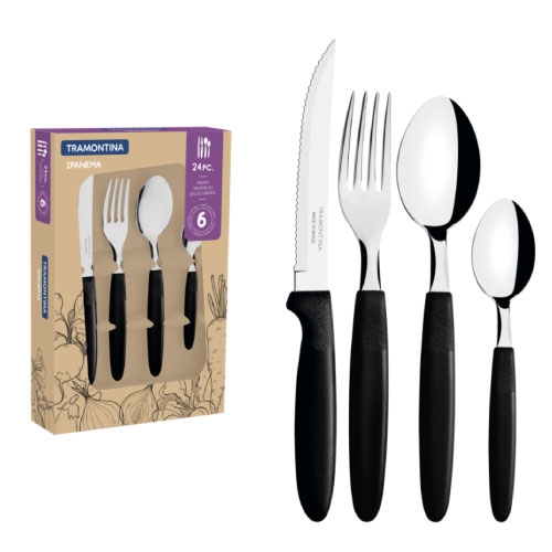 - Cubiertos 24Pz. Ipanema Negro Tramontina 23398/072