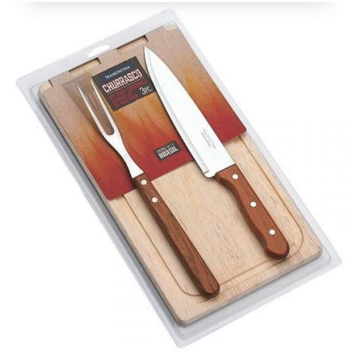 - Juego P/Asado 3Pz. (Tabla+Tenedor+Cuchillo) Dynamic Tramontina 22399/036