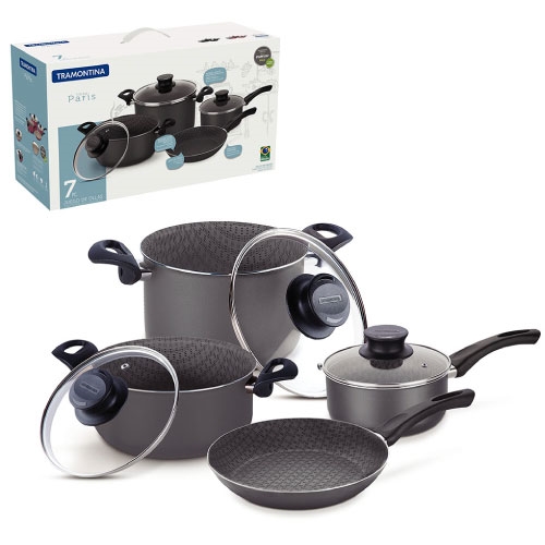 - Batería De Cocina 7Pz. Starflon Paris Negro Tramontina 20599/383