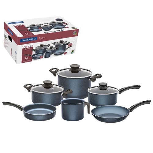 - Batería De Cocina 9Pz. Paris Azul Granito Tramontina 20599/298